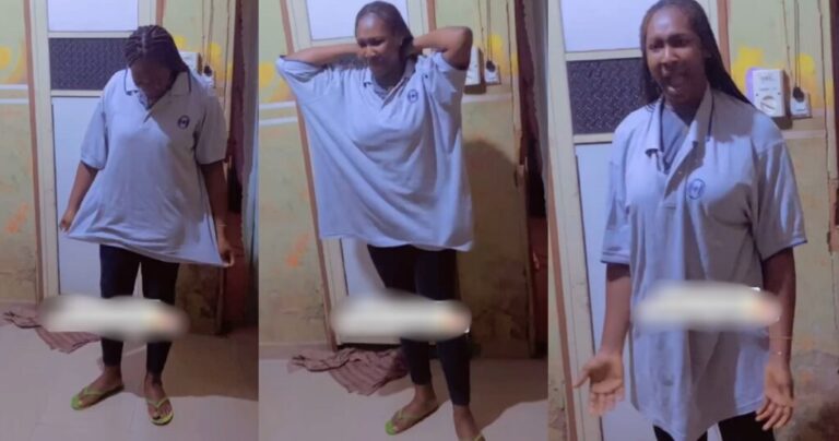 “On Fridays, you’ll be wearing Ankara” – Mother buys fresher-daughter oversized clothes to discourage boys from looking at her in school (VIDEO)