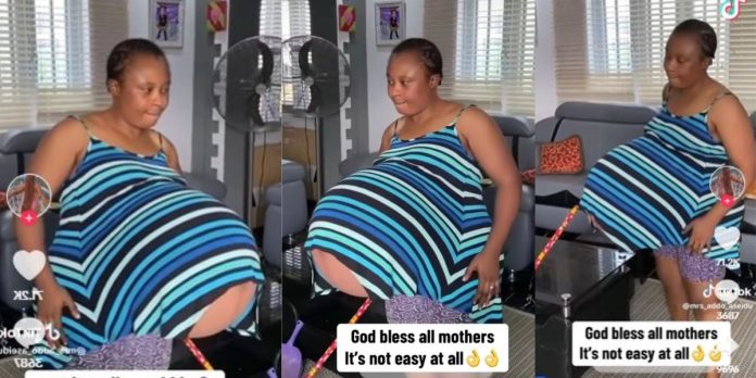 “God Bless All Our Mothers” –Reaction as Video of a lady with the longest baby bump breaks the internet.(Video)