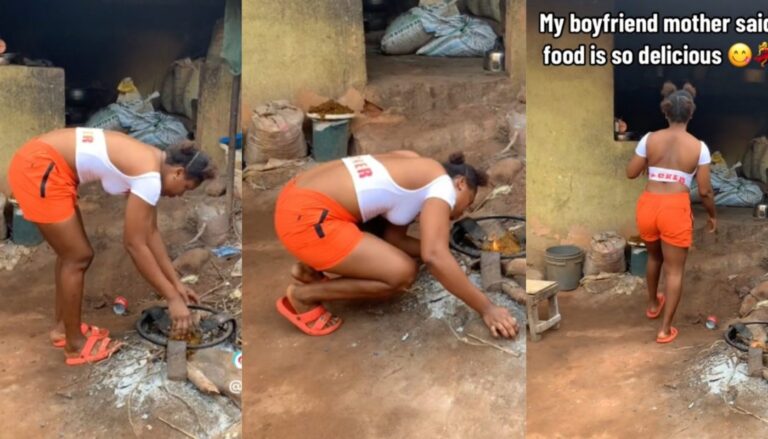 “Thank God she Loves It”- Lady Who Visited Her Boyfriend’s Mother Excited As she Likes Her Food (Video)