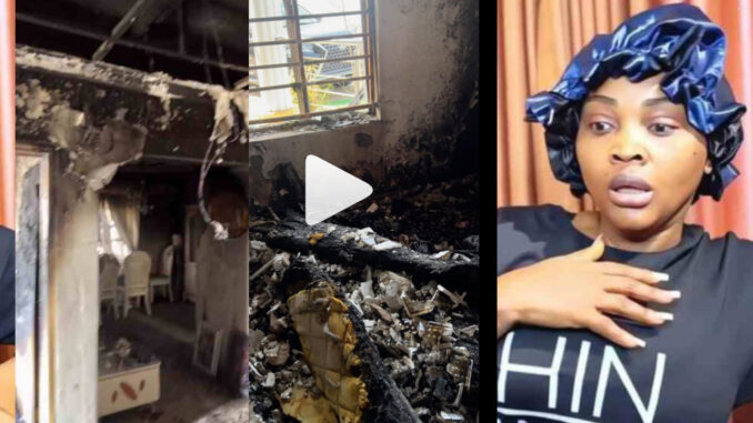 “Omo! This is heartbreaking o” – Celebrities And Fans React as Mercy Aigbe Lost all her Property As Fire burnt down her house in Lagos(Watch)