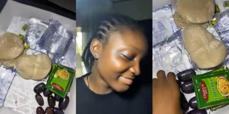 Nigerian lady causes buzz as boyfriend gifts her pure water, Maggi, groundnut oil on Girlfriend’s Day(Video)